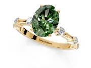 Solitaire Engagement Ring Setting for Fancy Green Oval Center with Bezel Station Band and Prong Head in Yellow Gold