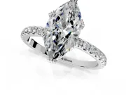 Solitaire Engagement Ring Setting for Marquise Center with Pave Band and Claw Prong Head in White Gold