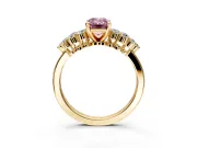 Cluster Engagement Ring Setting for Fancy Pink Emerald Cut Center with 2-Row Shoulder Clusters and Prong Head in Yellow Gold