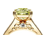 Solitaire Engagement Ring Setting for Fancy Yellow Princess Cut Center with Channel Band and Double Claw Prong Head in Yellow Gold