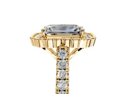 Milgrain Floral Halo Engagement Ring Setting for Emerald Cut Center with Pave Band and Prong Head in Yellow Gold