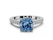 Solitaire Engagement Ring Setting for Fancy Blue Cushion Cut Center with Crossover Accents and Prong Head in Platinum