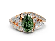 Halo Engagement Ring Setting for Fancy Green Pear-Shaped Center with Marquise and Pave Bypass Band and Prong Head in Rose Gold