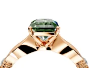 Solitaire Engagement Ring Setting for Fancy Green Radiant Cut Center with Carved Leaf Shoulders and Prong Head in Rose Gold