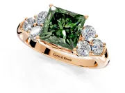 Cluster Engagement Ring Setting for Fancy Green Princess Cut Center with Round Cut Accent Frame and Prong Head in Rose Gold