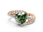 Solitaire Engagement Ring Setting for Fancy Green Heart-Shaped Center with Pave Bypass Twist Band and Prong Head in Rose Gold