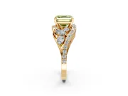 Halo Engagement Ring Setting for Fancy Yellow Asscher Cut Center with Marquise and Pave Bypass Band and Prong Head in Yellow Gold