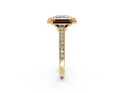 Halo Engagement Ring Setting for Asscher Cut Center with Milgrain Pave Band and Bezel Head in Yellow Gold