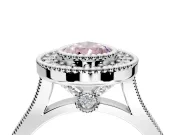 Halo Engagement Ring Setting for Fancy Pink Pear-Shaped Center with Milgrain Frame, Pave Band and Prong Head in White Gold