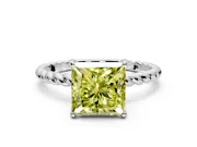 Solitaire Engagement Ring Setting for Fancy Yellow Princess Cut Center with Plain Twisted Rope Band and Prong Head in Sterling Silver