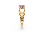 Halo Engagement Ring Setting for Fancy Pink Princess Cut Center with Rope Twist Split Shank and Prong Head in Yellow Gold