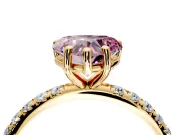 Solitaire Engagement Ring Setting for Fancy Pink Heart-Shaped Center with Micro Pave Band and Prong Head in Yellow Gold