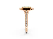 Halo Engagement Ring Setting for Fancy Yellow Emerald Cut Center with Milgrain Frame, Pave Band and Prong Head in Rose Gold