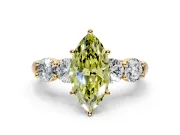 5 Stone Engagement Ring Setting for Fancy Yellow Marquise Center with Graduated Accents and Prong Head in Yellow Gold