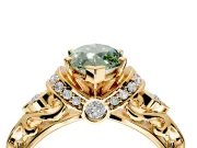 Solitaire Engagement Ring Setting for Fancy Green Marquise Center with Filigree Band and Prong Head in Yellow Gold