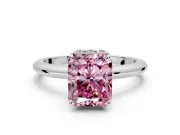 Hidden Halo Engagement Ring Setting for Fancy Pink Radiant Cut Center with Plain Rounded Band and Prong Head in Platinum