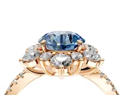 Floral Halo Engagement Ring Setting for Fancy Blue Round Cut Center with Pave Accents and Prong Head in Rose Gold