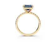 Solitaire Engagement Ring Setting for Fancy Blue Asscher Cut Center with Fine Pave Narrow Band and Prong Head in Yellow Gold