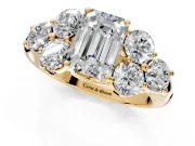 Cluster Engagement Ring Setting for Emerald Cut Center with Round Cut Accent Frame and Prong Head in Yellow Gold