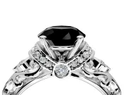 Solitaire Engagement Ring Setting for Fancy Black Round Cut Center with Filigree Band and Prong Head in Platinum