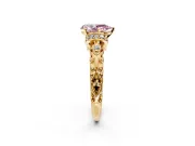 Solitaire Engagement Ring Setting for Fancy Pink Pear-Shaped Center with Filigree Band and Prong Head in Yellow Gold
