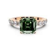 Shared-Prong Engagement Ring Setting for Fancy Green Asscher Cut Center with Graduated Accents and Prong Head in Rose Gold