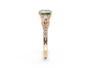3 Stone Engagement Ring Setting for Fancy Green Princess Cut Center with Crossover Basket, Pave Band and Prong Head in Rose Gold
