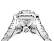 Solitaire Engagement Ring Setting for Asscher Cut Center with Pave Cathedral Shoulders and Prong Head in Platinum