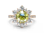 Floral Halo Engagement Ring Setting for Fancy Yellow Round Cut Center with Pave Accents and Prong Head in Rose Gold