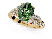 Solitaire Engagement Ring Setting for Fancy Green Oval Center with Marquise Accent Twist Band and Prong Head in Yellow Gold