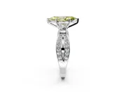 3 Stone Engagement Ring Setting for Fancy Yellow Marquise Center with Pave Twist Band and Prong Head in Platinum
