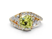 Halo Engagement Ring Setting for Fancy Yellow Cushion Cut Center with Marquise and Pave Bypass Band and Prong Head in Yellow Gold