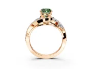 Halo Engagement Ring Setting for Fancy Green Cushion Cut Center with Marquise and Pave Bypass Band and Prong Head in Rose Gold