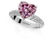 Solitaire Engagement Ring Setting for Fancy Pink Heart-Shaped Center with Domed Multi-Row Pave Band and Prong Head in Platinum