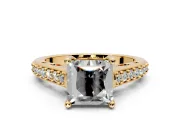 Solitaire Engagement Ring Setting for Princess Cut Center with Pave Cathedral Band and Prong Head in Yellow Gold
