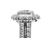 Large Accent Halo Engagement Ring Setting for Radiant Cut Center with Pave Split Shank and Prong Head in Sterling Silver