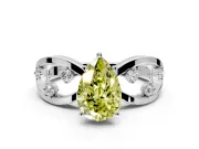 Solitaire Engagement Ring Setting for Fancy Yellow Pear-Shaped Center with Criss-Cross Accent Band and Prong Head in White Gold