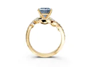 Solitaire Engagement Ring Setting for Fancy Blue Princess Cut Center with Pave Bypass Twist Band and Prong Head in Yellow Gold