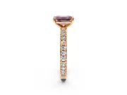 Solitaire Engagement Ring Setting for Fancy Pink Emerald Cut Center with Milgrain-Edged Pave Band and Prong Head in Rose Gold