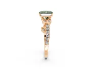 Leaf Motif Engagement Ring Setting for Fancy Green Radiant Cut Center with Pave Band and Prong Head in Rose Gold