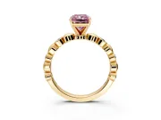 Solitaire Engagement Ring Setting for Fancy Pink Radiant Cut Center with Beaded Bezel Station Band and Prong Head in Yellow Gold