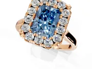 Single Halo Engagement Ring Setting for Fancy Blue Radiant Cut Center with Corner Claws, Plain Band and Prong Head in Rose Gold