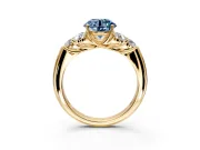 Cluster Engagement Ring Setting for Fancy Blue Round Cut Center with Round Cut Accent Frame and Prong Head in Yellow Gold