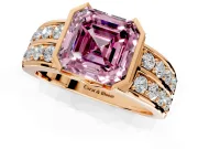 Bezel Engagement Ring Setting for Fancy Pink Asscher Cut Center with Wide Channel-Set Band and Bezel Head in Rose Gold