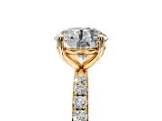 Solitaire Engagement Ring Setting for Round Cut Center with Micro Pave Band and Prong Head in Yellow Gold