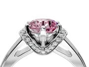 Solitaire Engagement Ring Setting for Fancy Pink Round Cut Center with Wide Band, Pave Collar and Prong Head in Sterling Silver
