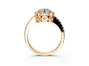 Accent Halo Engagement Ring Setting for Round Cut Center with Full-Length Pave Band and Prong Head in Rose Gold