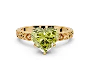 Solitaire Engagement Ring Setting for Fancy Yellow Heart-Shaped Center with XO Engraved Band and Prong Head in Yellow Gold