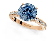 Solitaire Engagement Ring Setting for Fancy Blue Round Cut Center with Fine Pave Band and Claw Prong Head in Rose Gold