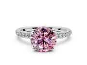 Solitaire Engagement Ring Setting for Fancy Pink Round Cut Center with Fine Pave Band and Prong Head in Sterling Silver